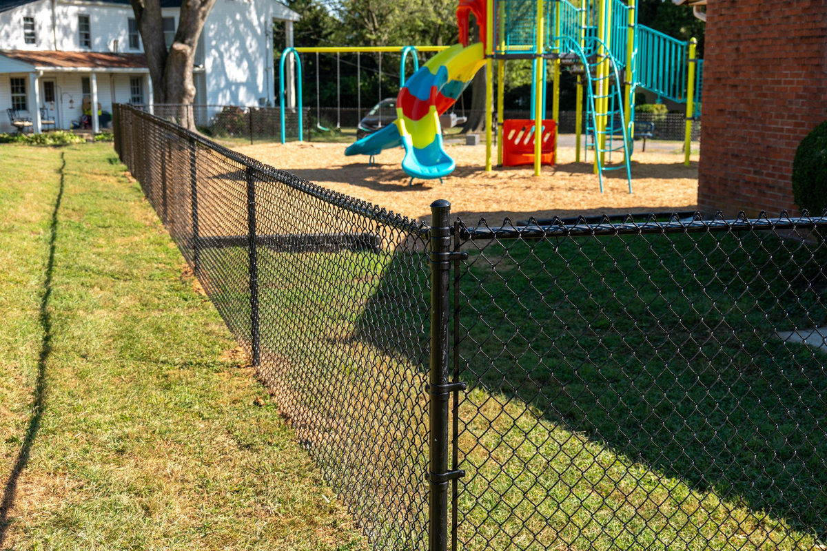 Black chain link fence Newark church Delaware