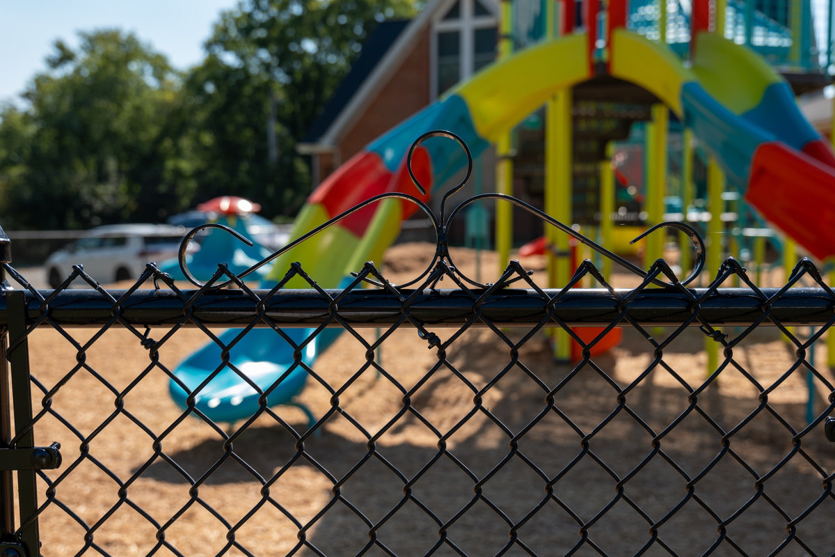 Black chain link fence Newark church Delaware