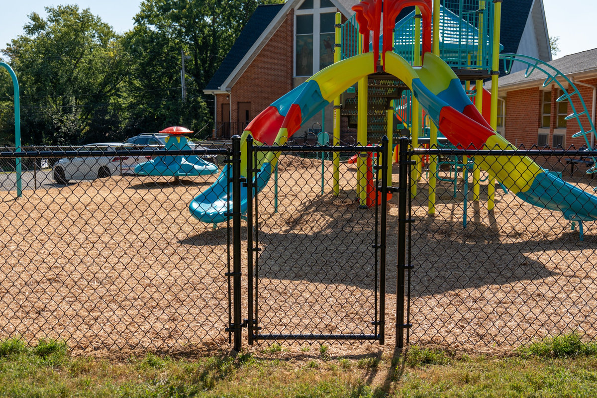Black chain link fence Newark church Delaware